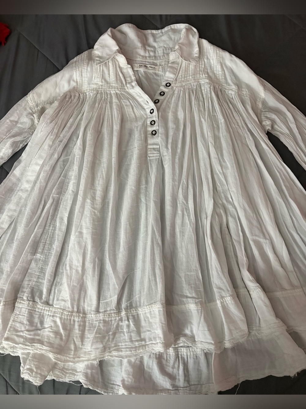 We The Free White Long-Sleeve Peasant Dress with Button Placket